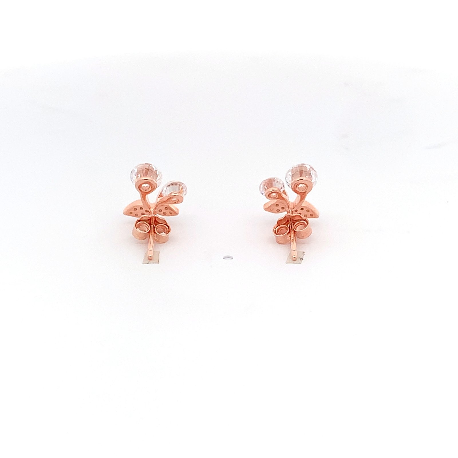Whirling Diamond Leaf Stud Earrings (Pure Silver) - Rose Gold